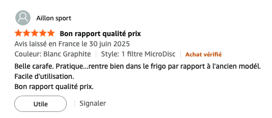 Avis utilisateur Bouteille Filtrante Brita