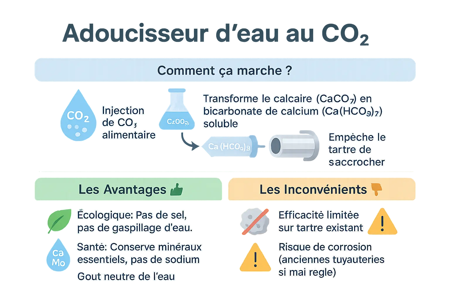 Schéma de fonctionnement d'un adoucisseur au CO2