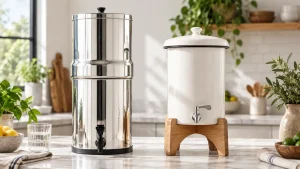 Filtres à gravité Ecofiltro et Berkey mis à côté